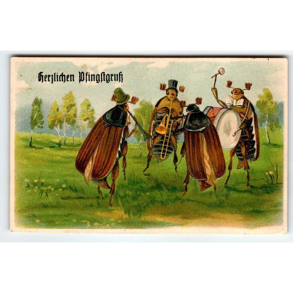 Fantasy Musician Dressed Bugs Postcard Cockroach Beetles Band Anthropomorphic - Picture 1 of 2